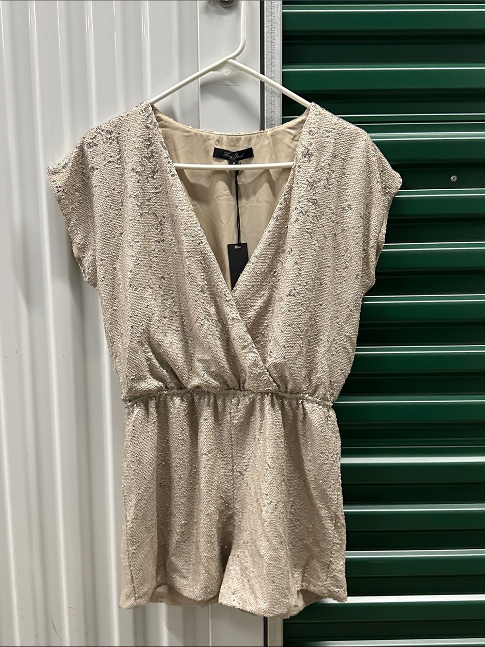 Honey Punch Champagne Sequin Wrap Romper